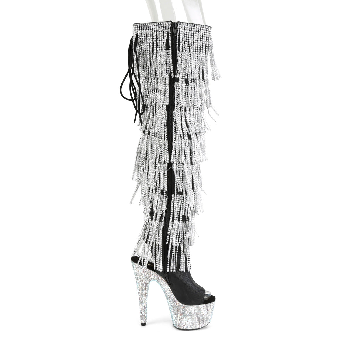 BEJEWELED-3019RSF-7 Pleaser Black 7 Inch Glamourous Thigh High Boots