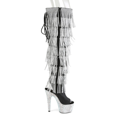 BEJEWELED-3019RSF-7 Pleaser Black 7 Inch Glamourous Thigh High Boots