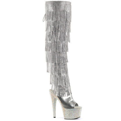 BEJEWELED-3019RSF-7 Sexy 7 Inch Heel Silver Rhinestones Thigh High Boot