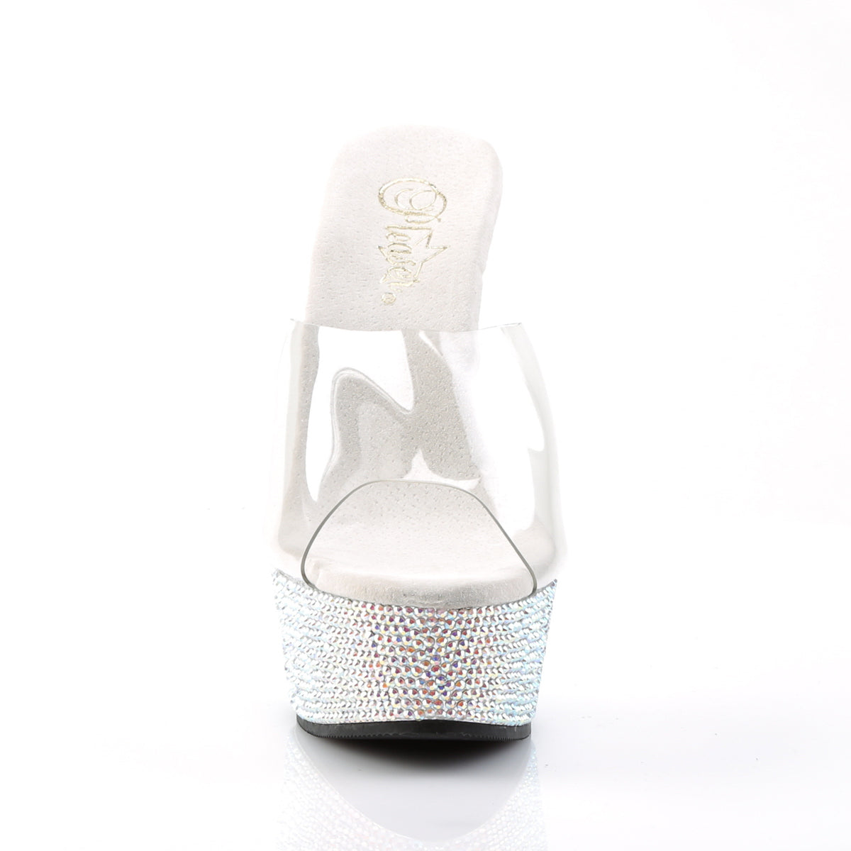 Pleaser BEJEWELED-601DM Clear / Silver Multicolour Rhinestones Rhinestone Platform Mules - 6 Inch Heels