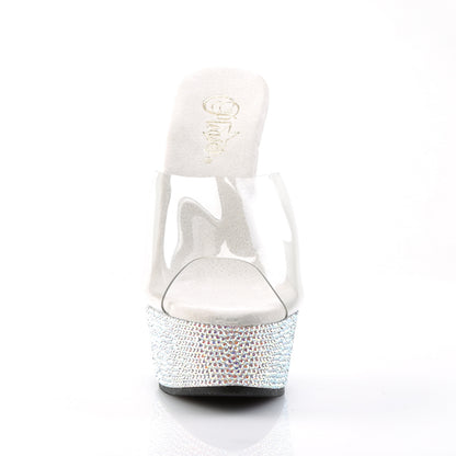 Pleaser BEJEWELED-601DM Clear / Silver Multicolour Rhinestones Rhinestone Platform Mules - 6 Inch Heels
