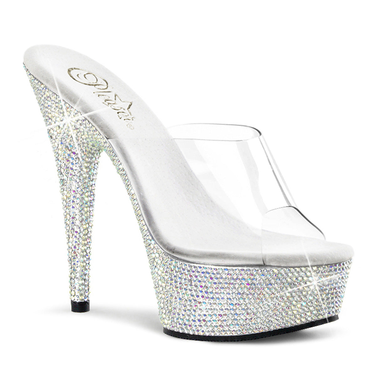 Pleaser BEJEWELED-601DM Clear / Silver Multicolour Rhinestones Rhinestone Platform Mules - 6 Inch Heels