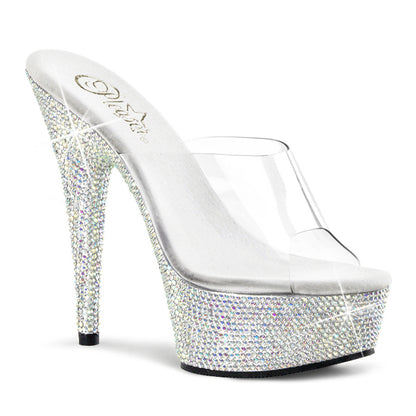 Pleaser BEJEWELED-601DM Clear / Silver Multicolour Rhinestones Rhinestone Platform Mules - 6 Inch Heels