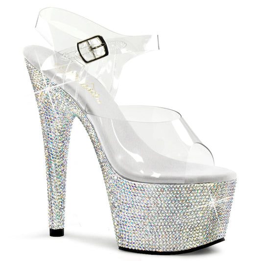 BEJEWELED-708DM Sexy 7 Inch Heel Clear and Silver Sexy Shoes-Pleaser- Sexy Shoes