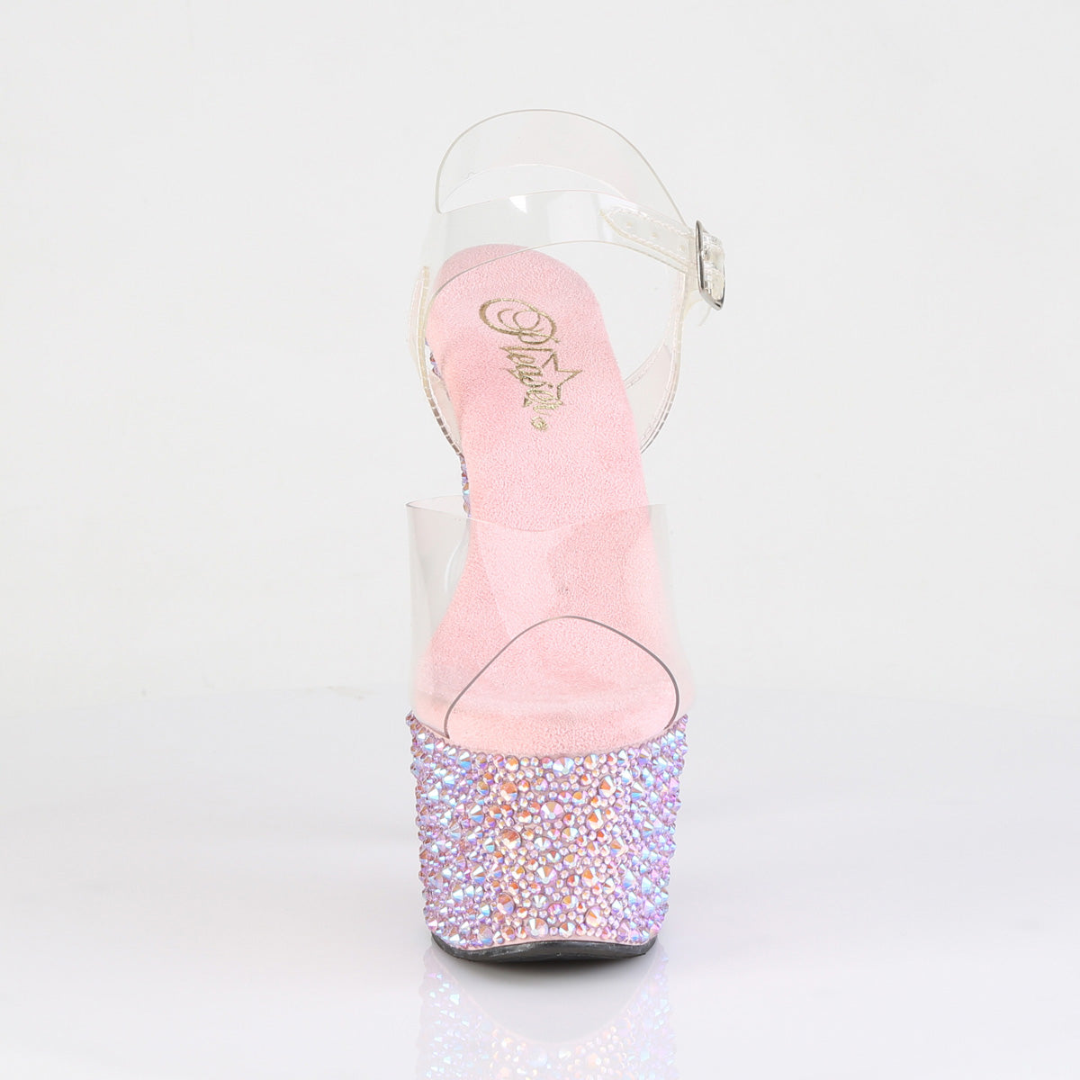 Pleaser BEJEWELED-708MS Clear / Baby Pink Multicolour Rhinestones Rhinestone Platform Sandals - 7 Inch Heels