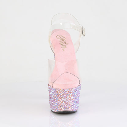 Pleaser BEJEWELED-708MS Clear / Baby Pink Multicolour Rhinestones Rhinestone Platform Sandals - 7 Inch Heels