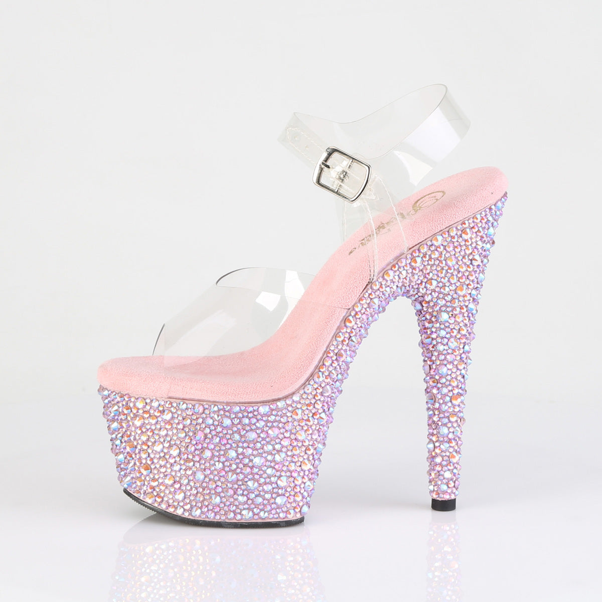 Pleaser BEJEWELED-708MS Clear / Baby Pink Multicolour Rhinestones Rhinestone Platform Sandals - 7 Inch Heels