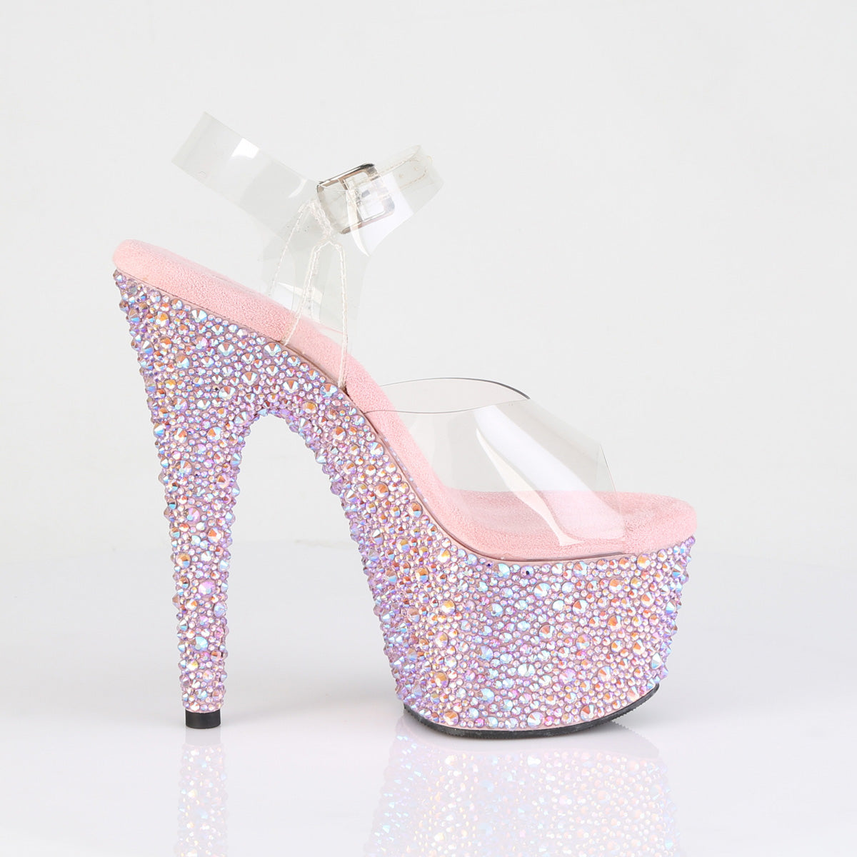 Pleaser BEJEWELED-708MS Clear / Baby Pink Multicolour Rhinestones Rhinestone Platform Sandals - 7 Inch Heels