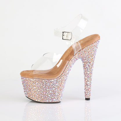 Pleaser BEJEWELED-708MS Clear / Rose Gold Multicolour Rhinestones Rhinestone Platform Sandals - 7 Inch Heels