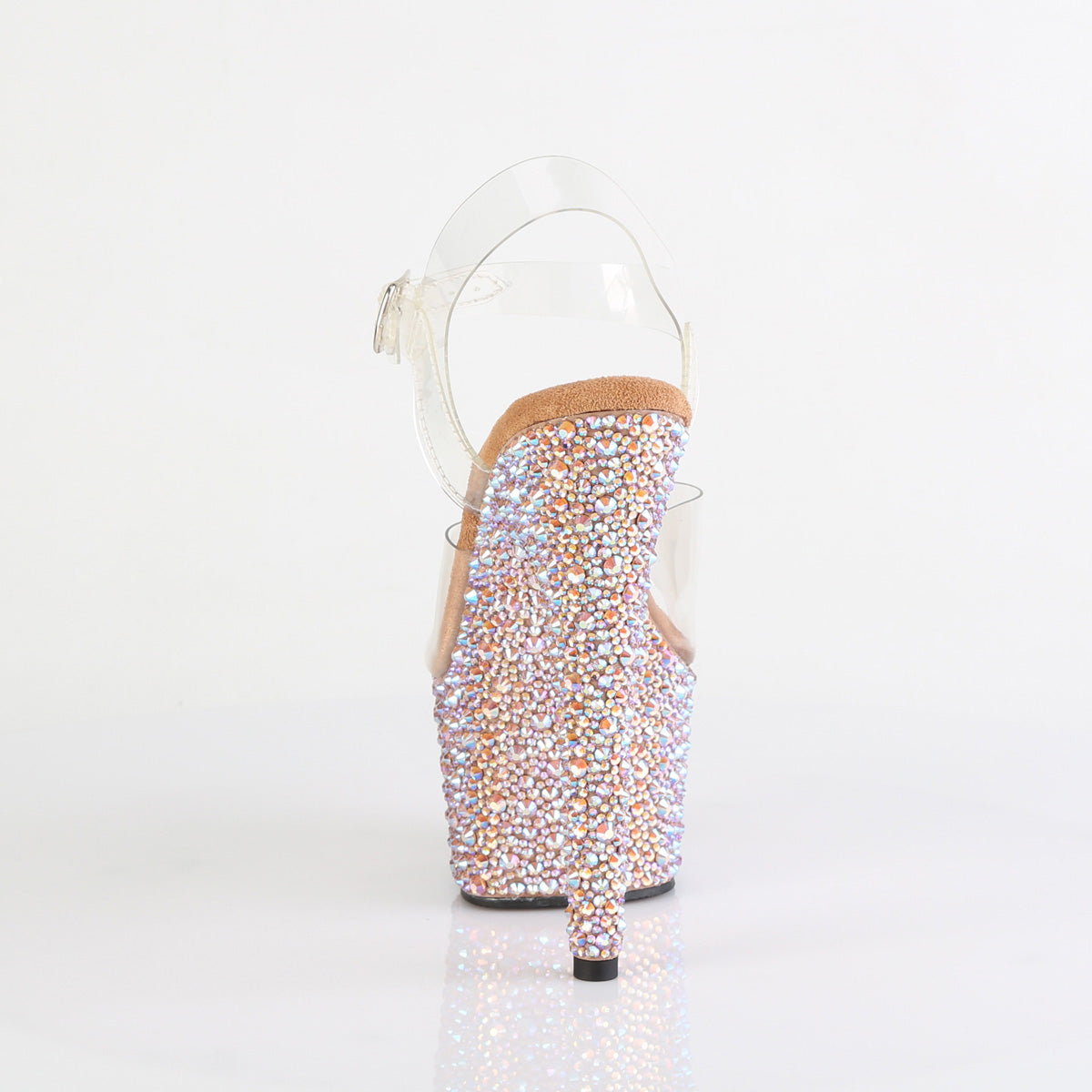 Pleaser BEJEWELED-708MS Clear / Rose Gold Multicolour Rhinestones Rhinestone Platform Sandals - 7 Inch Heels