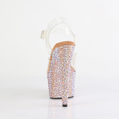 Pleaser BEJEWELED-708MS Clear / Rose Gold Multicolour Rhinestones Rhinestone Platform Sandals - 7 Inch Heels