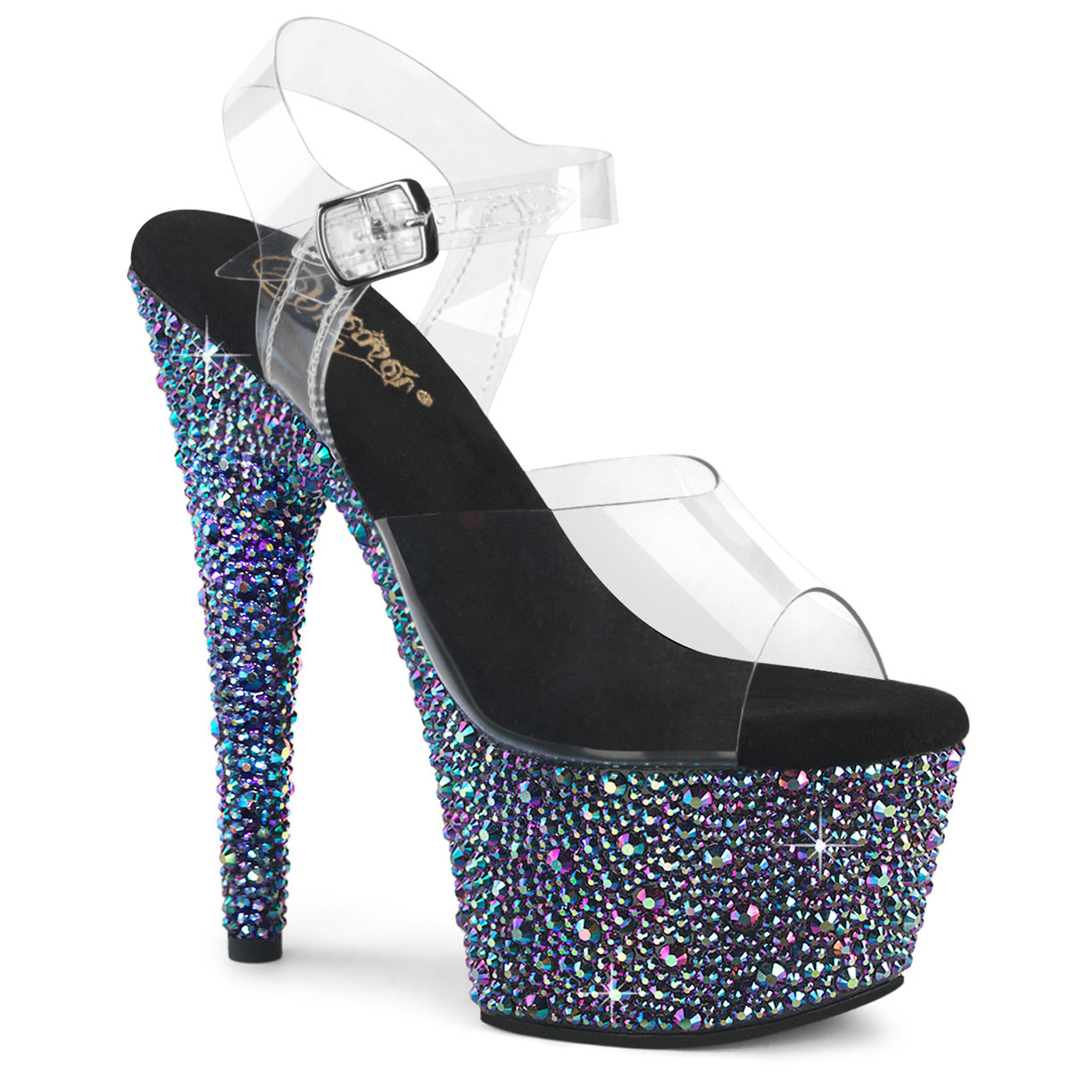 BEJEWELED-708MS Pleaser Clear Black 7 Inch Blingy Platform Shoes Clr Blk Multi RS