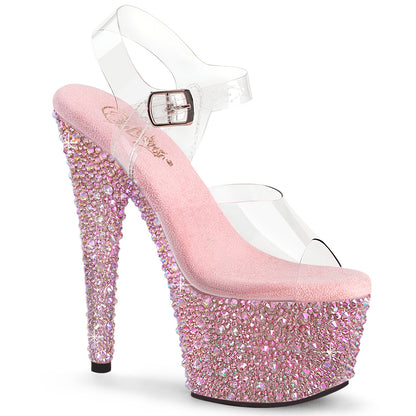 Pleaser BEJEWELED-708MS Clear / Baby Pink Multicolour Rhinestones Rhinestone Platform Sandals - 7 Inch Heels
