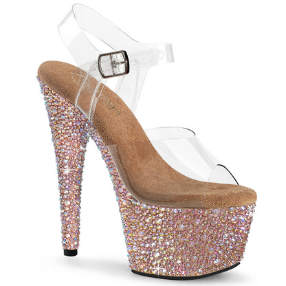 Pleaser BEJEWELED-708MS Clear / Rose Gold Multicolour Rhinestones Rhinestone Platform Sandals - 7 Inch Heels