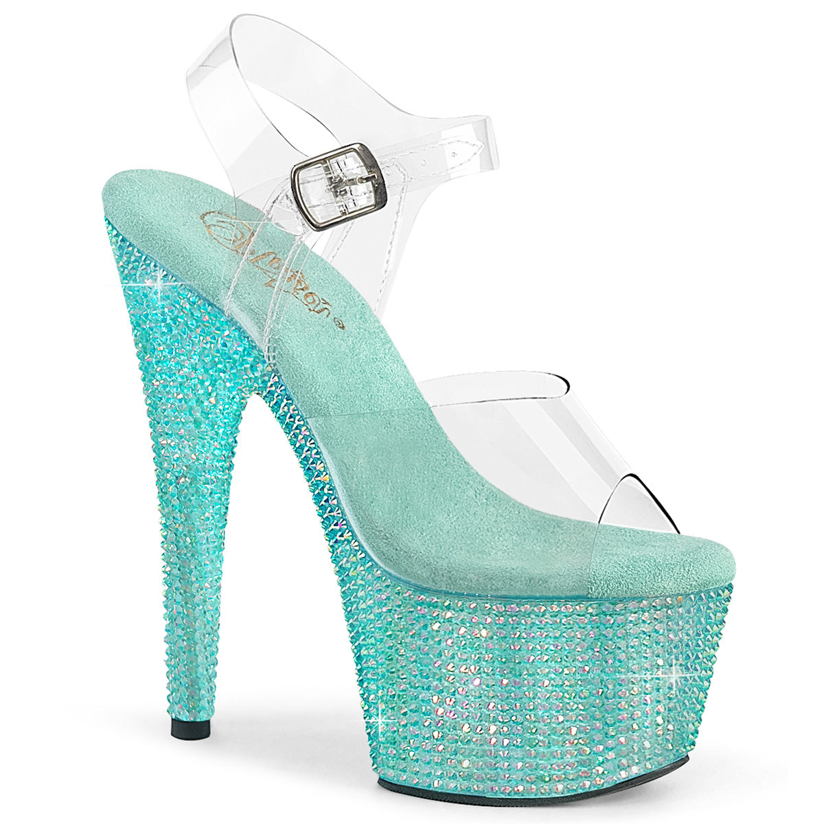 BEJEWELED-708RRS Pleaser Aqua 7 Inch Crystal Platform Shoes Clr Aqua RS