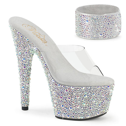BEJEWELED-712MS Pleaser Silver Bling Platform High Heels with Bling Cuff