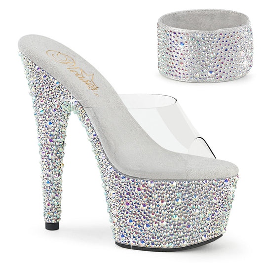 BEJEWELED-712MS Pleaser Silver Bling Platform High Heels with Bling Cuff