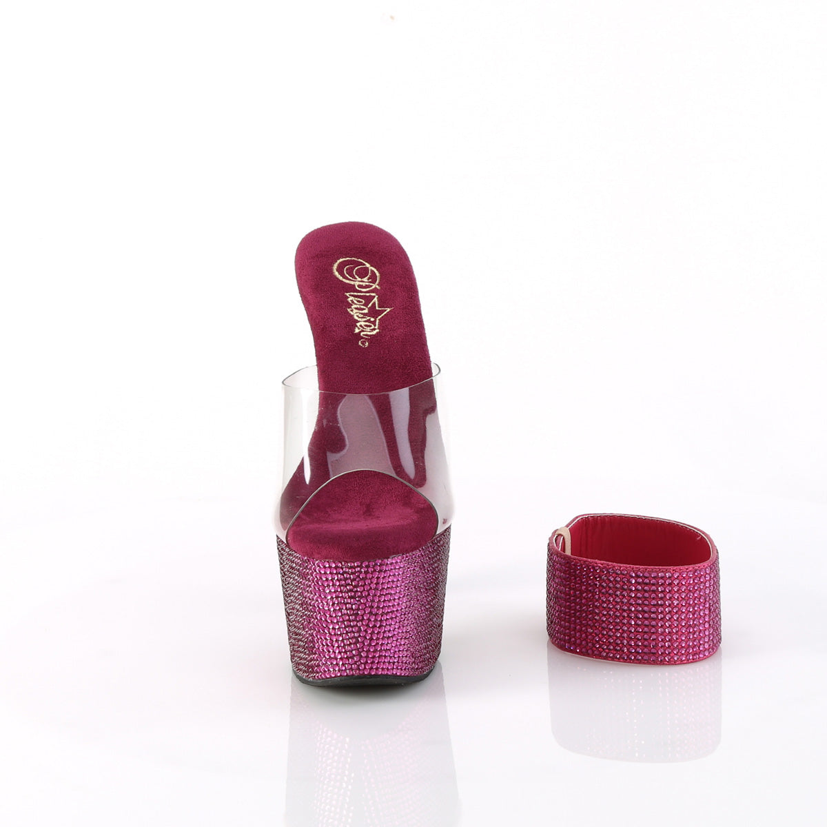 Pleaser BEJEWELED-712RS Clear / Fuchsia Rhinestones Rhinestone Platform Mules - 7 Inch Heels