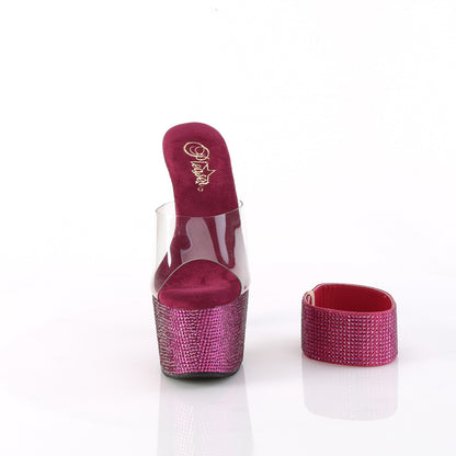 Pleaser BEJEWELED-712RS Clear / Fuchsia Rhinestones Rhinestone Platform Mules - 7 Inch Heels