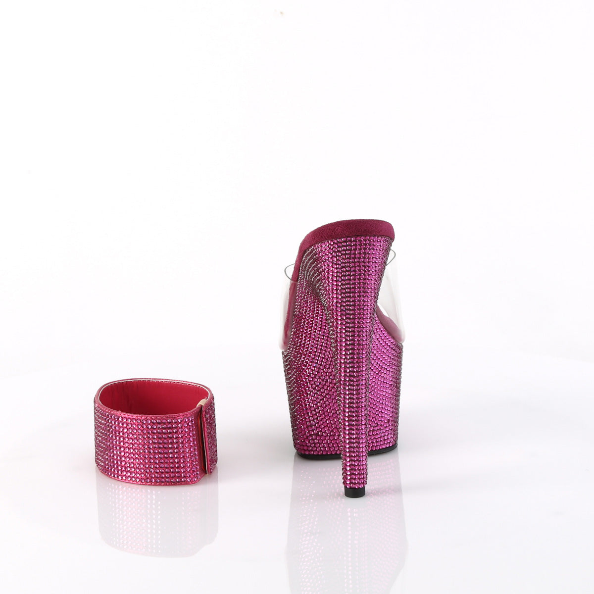 Pleaser BEJEWELED-712RS Clear / Fuchsia Rhinestones Rhinestone Platform Mules - 7 Inch Heels