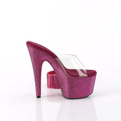 Pleaser BEJEWELED-712RS Clear / Fuchsia Rhinestones Rhinestone Platform Mules - 7 Inch Heels