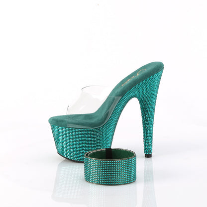 Pleaser BEJEWELED-712RS Clear / Green Rhinestones Rhinestone Platform Mules - 7 Inch Heels