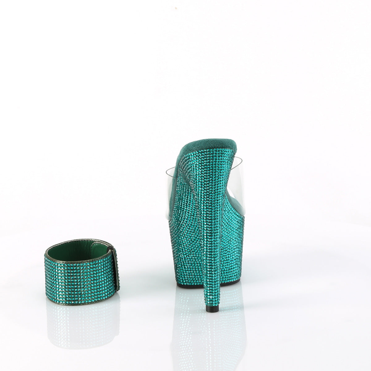Pleaser BEJEWELED-712RS Clear / Green Rhinestones Rhinestone Platform Mules - 7 Inch Heels