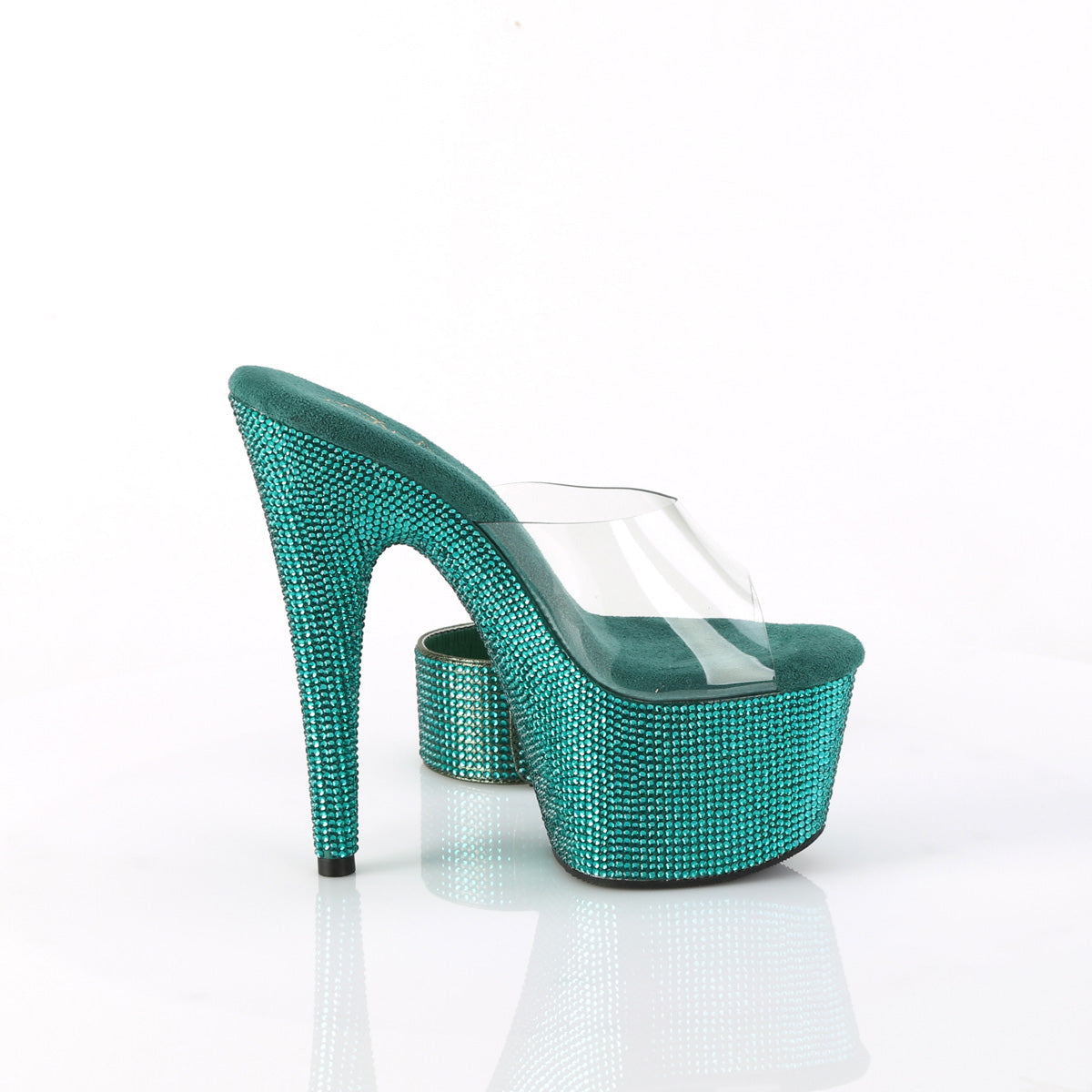 Pleaser BEJEWELED-712RS Clear / Green Rhinestones Rhinestone Platform Mules - 7 Inch Heels