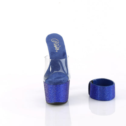 Pleaser BEJEWELED-712RS Clear / Royal Blue Rhinestones Rhinestone Platform Mules - 7 Inch Heels