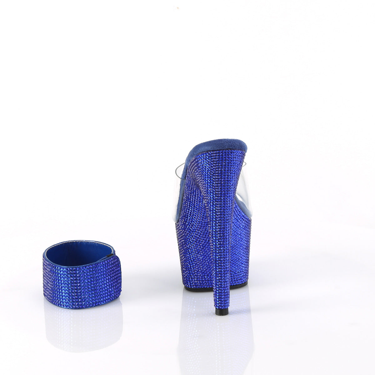 Pleaser BEJEWELED-712RS Clear / Royal Blue Rhinestones Rhinestone Platform Mules - 7 Inch Heels