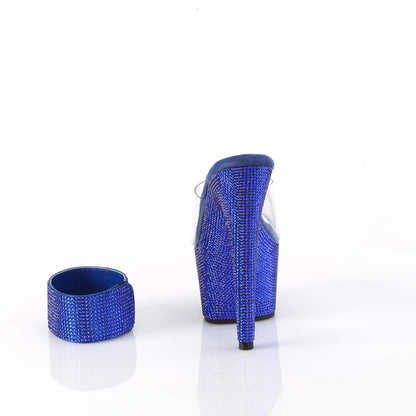 Pleaser BEJEWELED-712RS Clear / Royal Blue Rhinestones Rhinestone Platform Mules - 7 Inch Heels