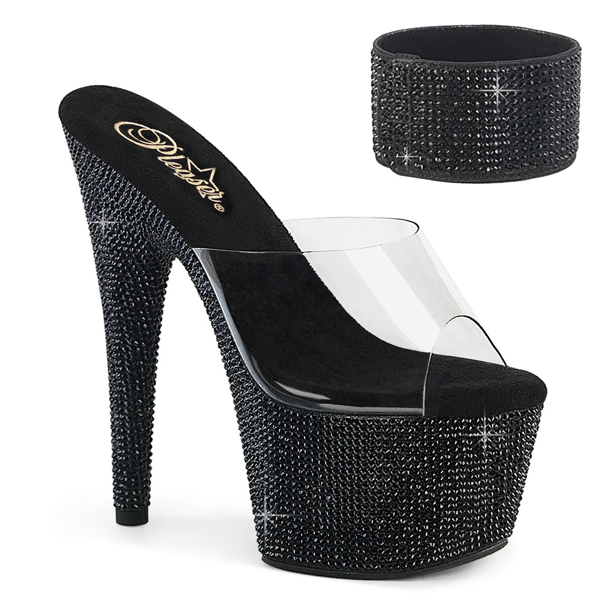 BEJEWELED-712RS Pleaser Clear Black 7 Inch Bling Platform Heels Clr Blk RS