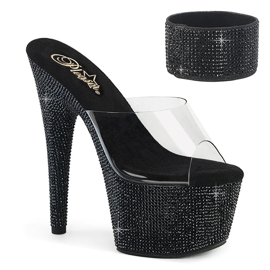 BEJEWELED-712RS Pleaser Clear Black 7 Inch Bling Platform Heels