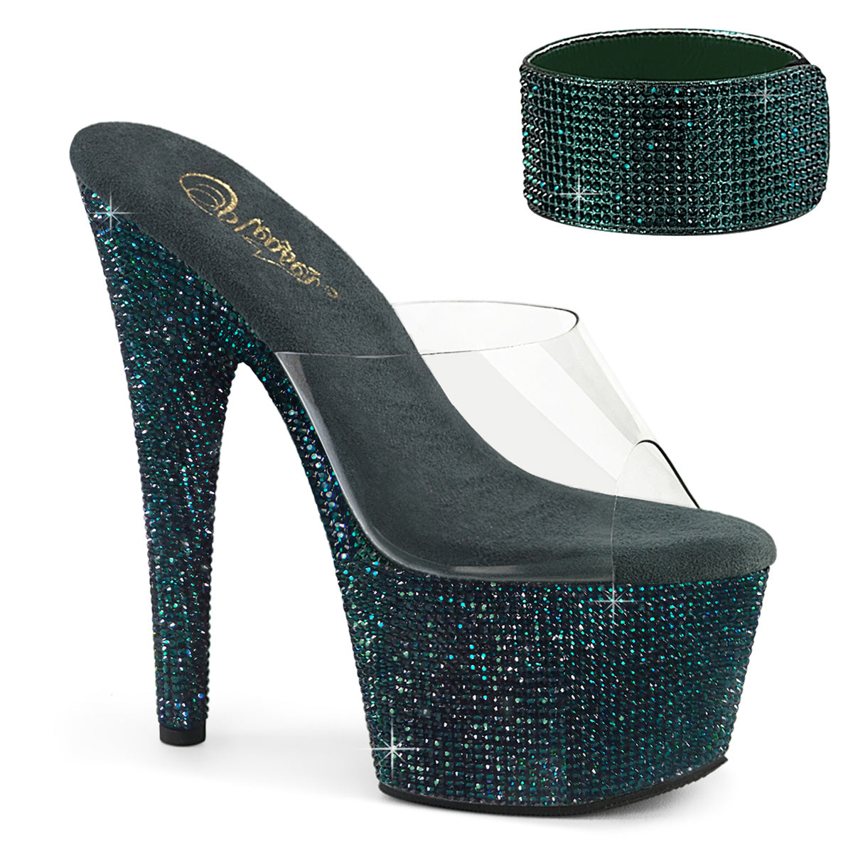 BEJEWELED-712RS Pleaser Emerald Bling Pole Dancing Shoes