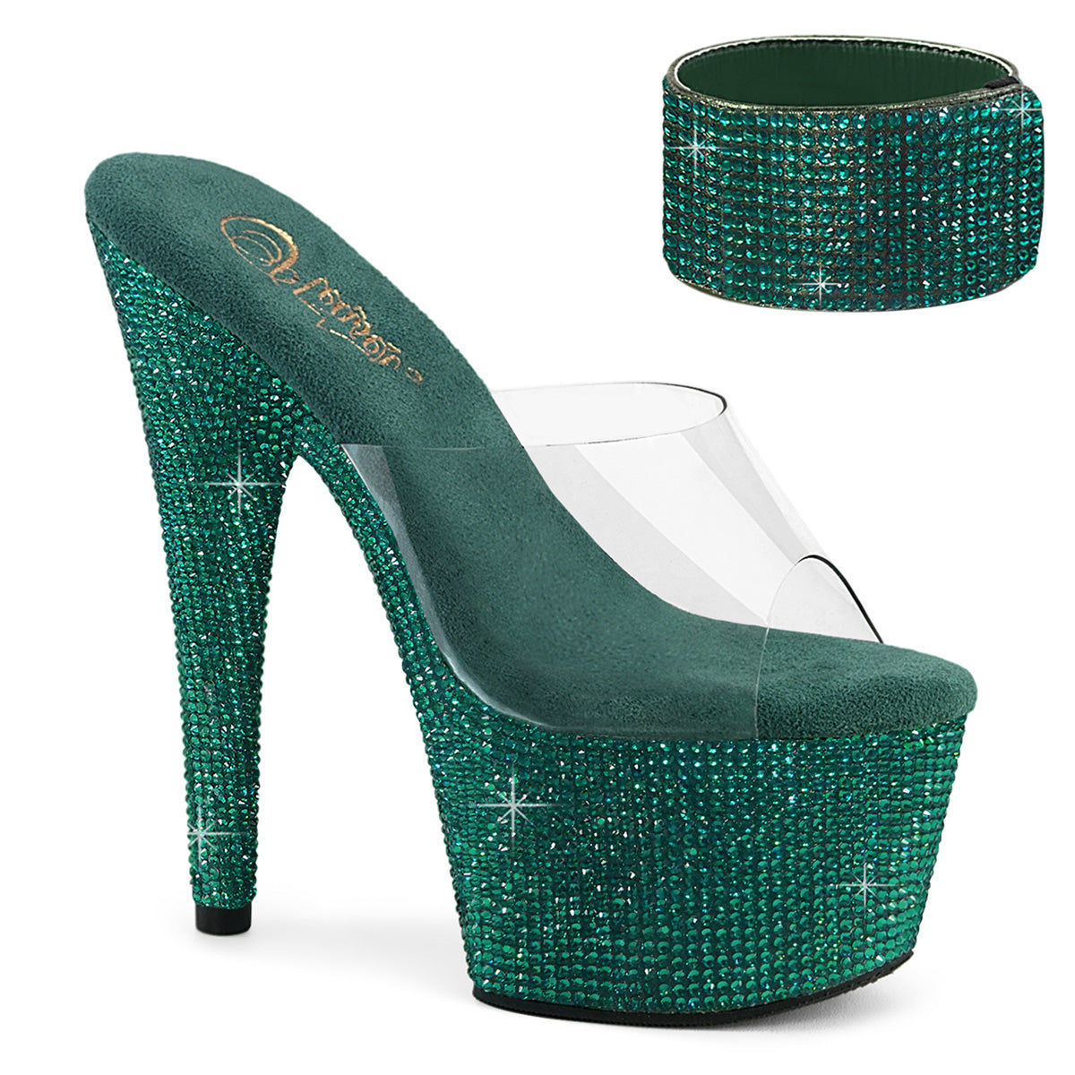 BEJEWELED-712RS Pleaser Emerald Bling Pole Dancing Shoes.