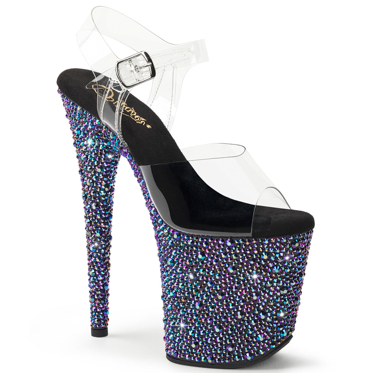 Pleaser BEJEWELED-808MS Clear/Black Multicolour Rhinestones Rhinestone Platform Sandals - 8 Inch Heels Clear Black Multicolour Rhinestones