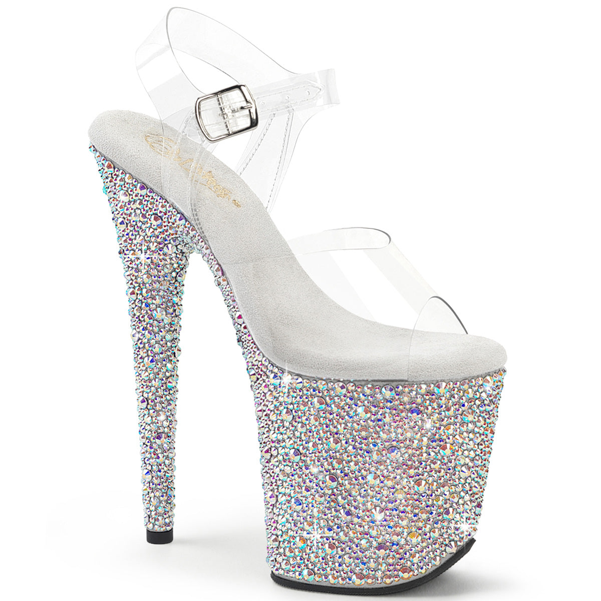 Pleaser BEJEWELED-808MS Clear/Silver Multicolour Rhinestones Rhinestone Platform Sandals - 8 Inch Heels