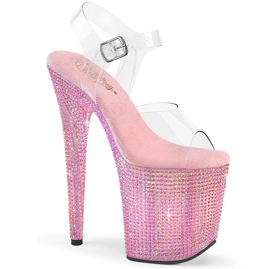 BEJEWELED-808RRS Pleaser Baby Pink 8 Inch Luxe Crystal Platform Heels Clr B. Pink RS
