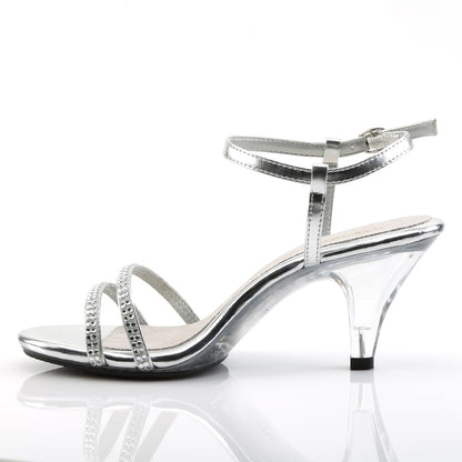 Fabulicious BELLE-316 Silver Metallic / Clear Rhinestone Platform Sandals - 3 Inch Heels