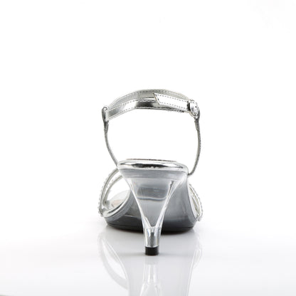 Fabulicious BELLE-316 Silver Metallic / Clear Rhinestone Platform Sandals - 3 Inch Heels