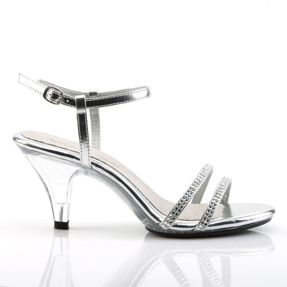 Fabulicious BELLE-316 Silver Metallic / Clear Rhinestone Platform Sandals - 3 Inch Heels