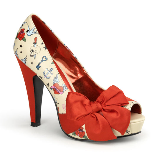 Peep Toes 4 1/2 Heel Platform Open Toe Pump W/Large Satin Bow.