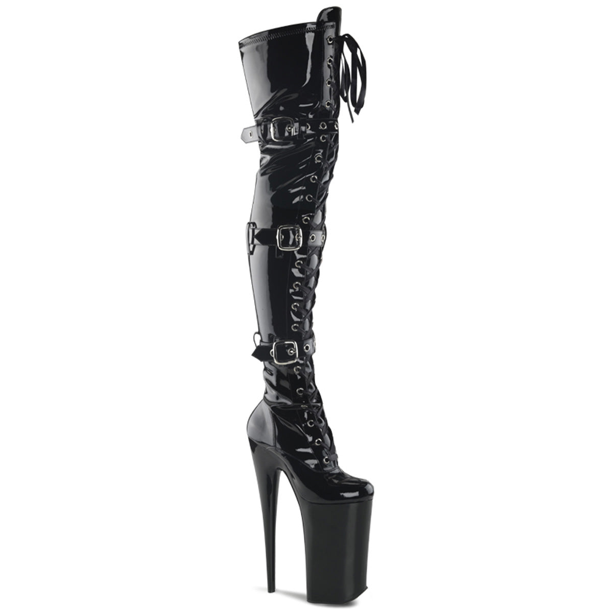 BEYOND-3028 Pleaser Black Patent 10 Inch Sky High Thigh Boots