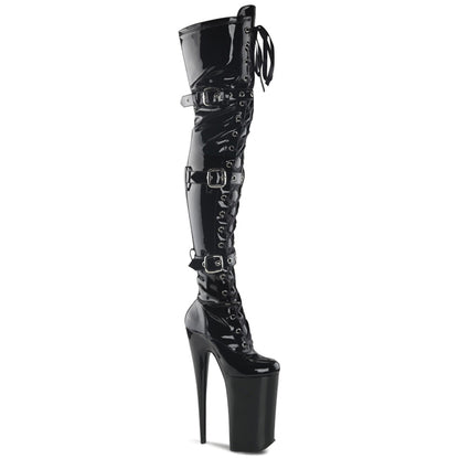 BEYOND-3028 Pleaser Black Patent 10 Inch Sky High Thigh Boots Black Stretch Patent