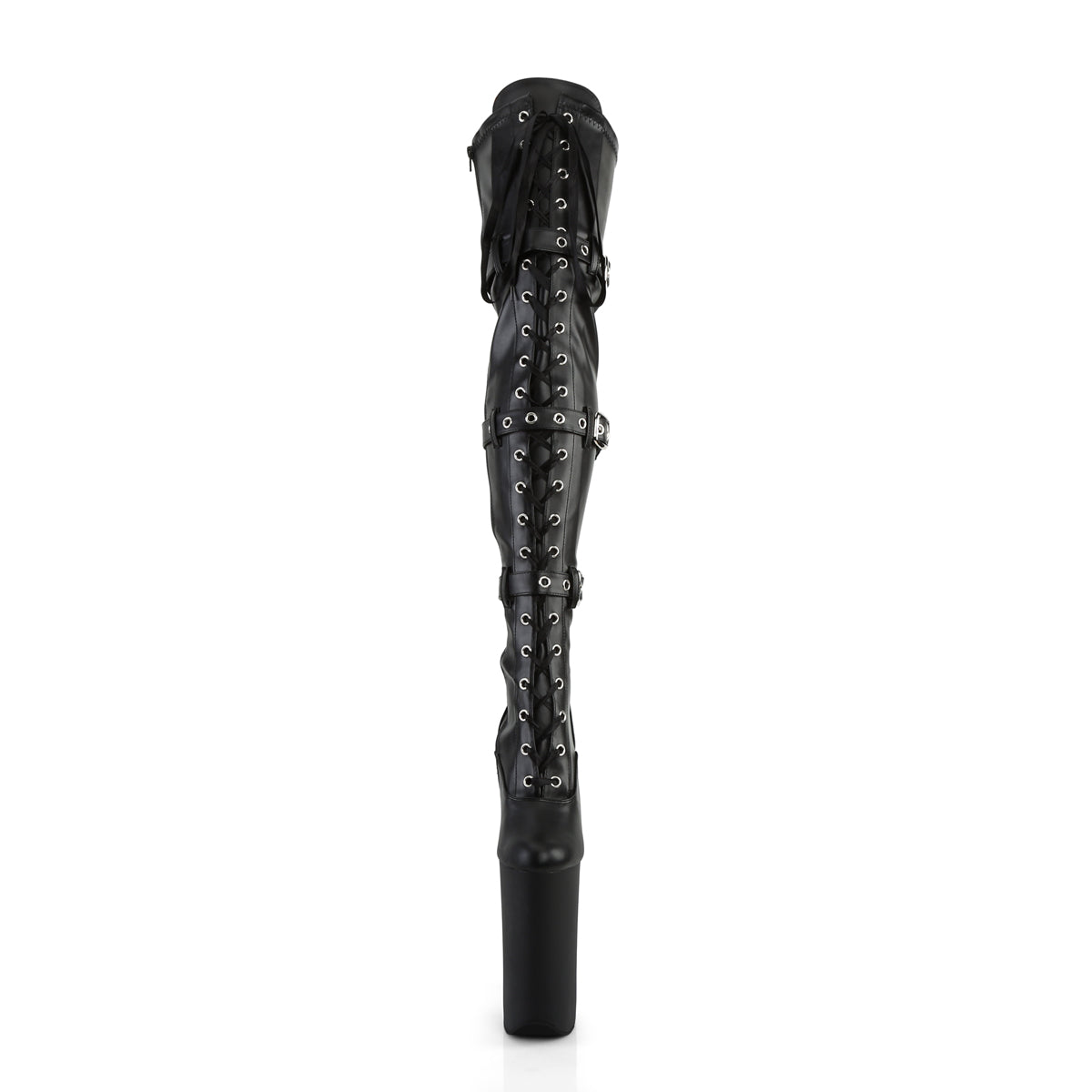 BEYOND-3028 Pleaser Black Faux Leather 10 Inch Killer Heel Thigh Boots