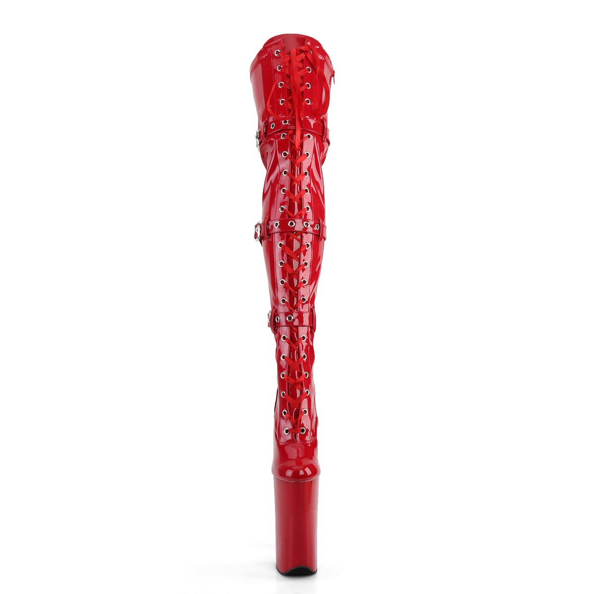 Pleaser BEYOND-3028 Red Lace-Up Platform Thigh High Boots - 10 Inch Heels