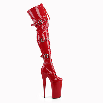Pleaser BEYOND-3028 Red Lace-Up Platform Thigh High Boots - 10 Inch Heels