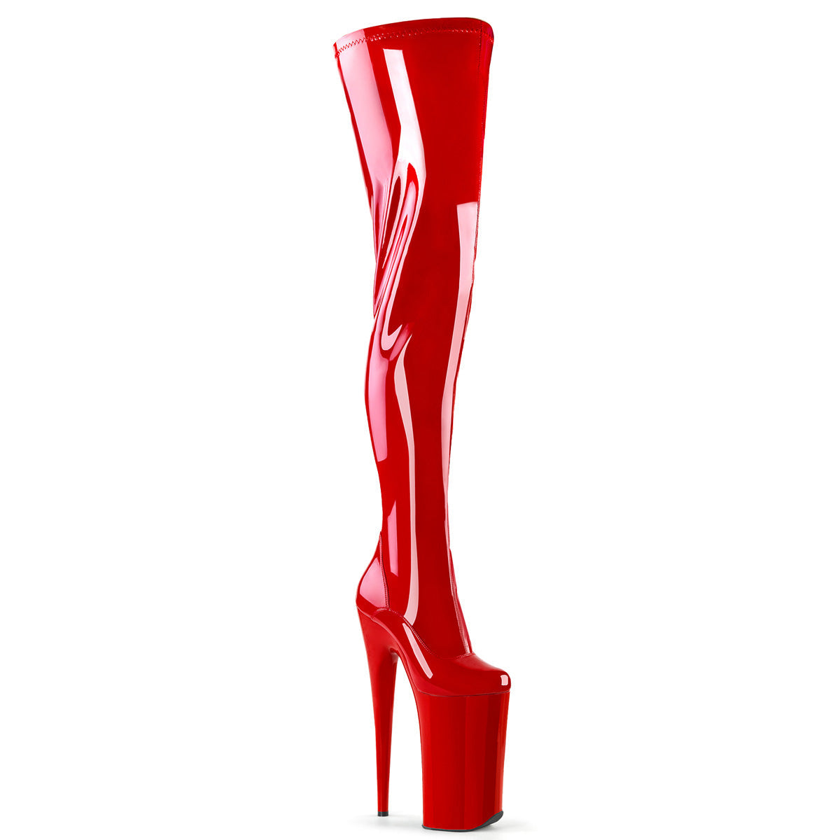 BEYOND-4000 Pleaser Red 10 Inch Fierce Crotch Boots Red Stretch Patent Red