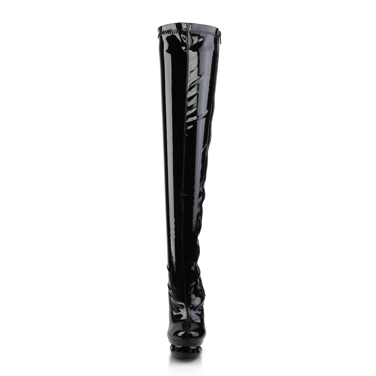 Pleaser BLONDIE-3000 Black / Black-Pewter Chrome Platform Thigh High Boots - 6 Inch Heels