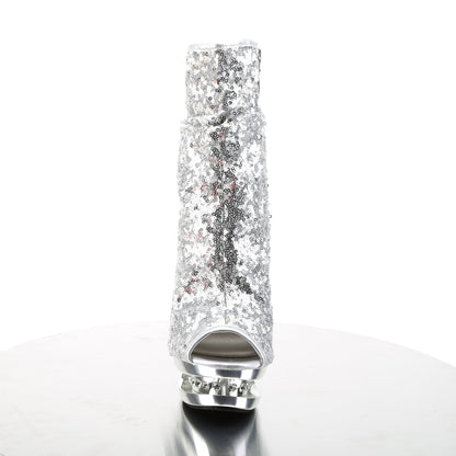 BLONDIE-R-1008 Pleaser Silver Sequins 6 Inch Exotic Dance Ankle Boots